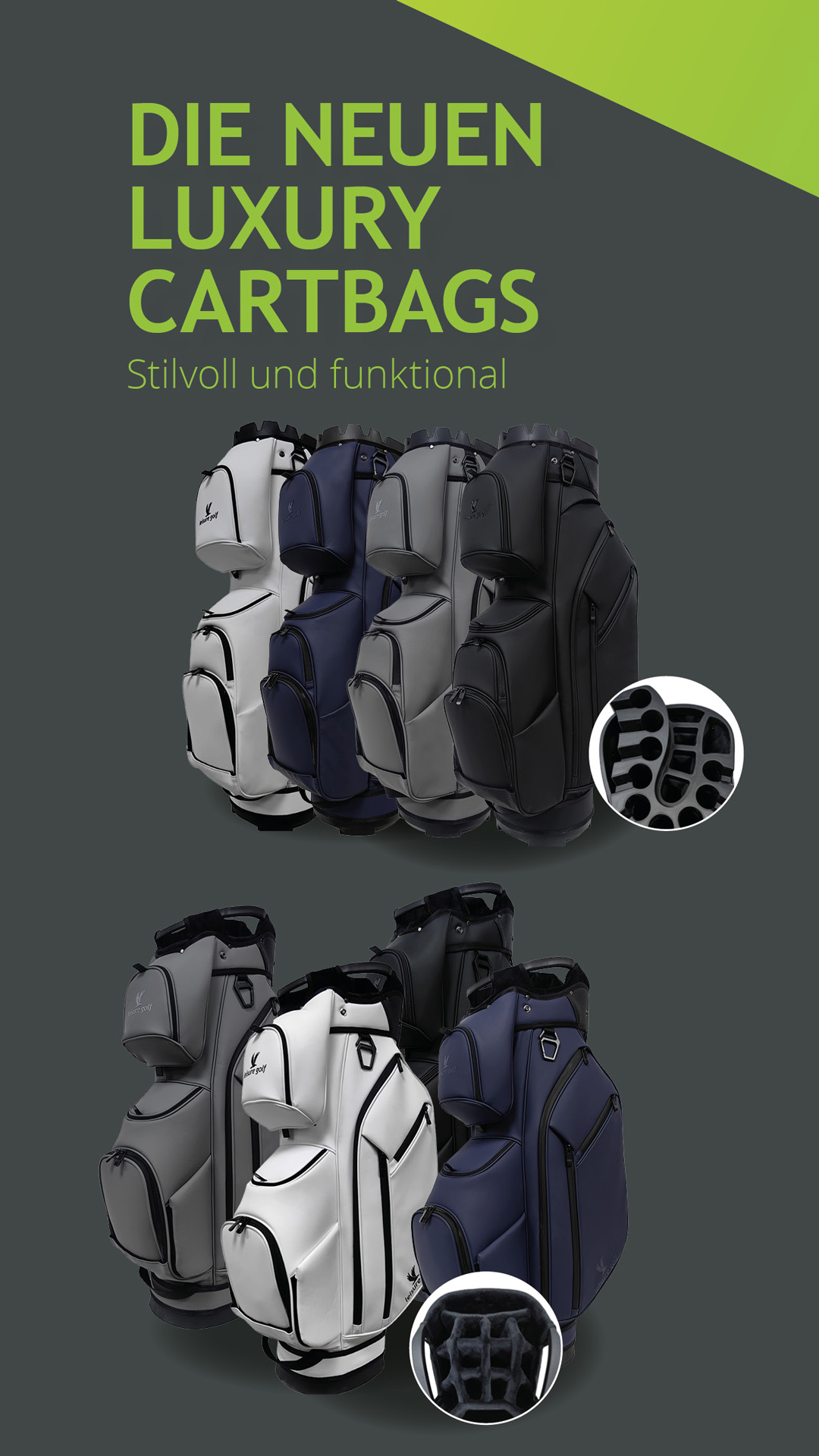 Leisure Golf Grafik der neuen Luxury Cartbags
